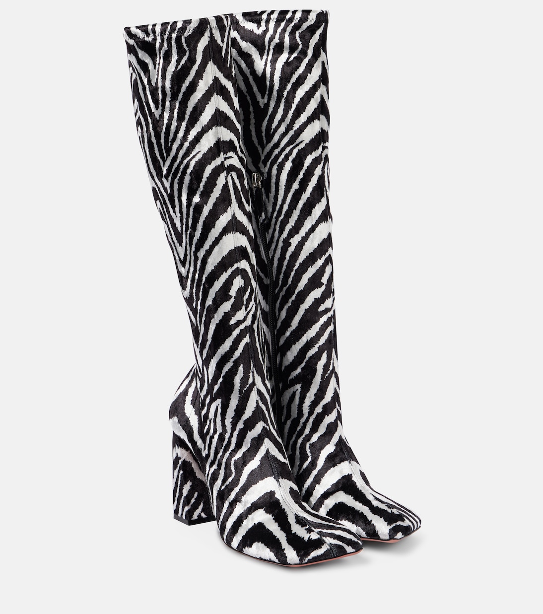 Сапоги до колена из бархата Marine Stretch 95 Amina Muaddi, Zebra