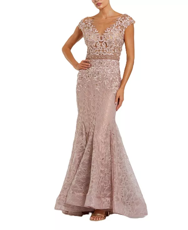 

Платье-Русалка с высоким воротником и цветочным декором на плечах Mac Duggal, коричневый
