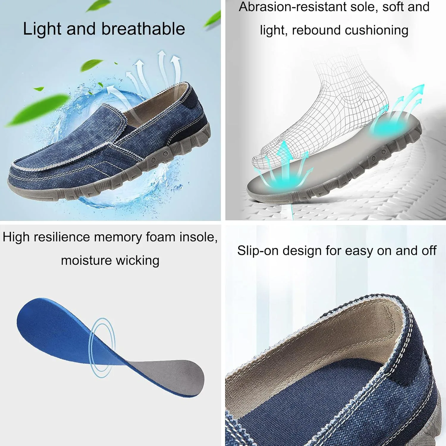 

Мужские лодочки на плоской подошве из канвы, повседневные винтажные туфли без скольжения, легкие дышащие лоферы с поддержкой свода стопы для ходьбы и вождения PURCHAWEE, синий