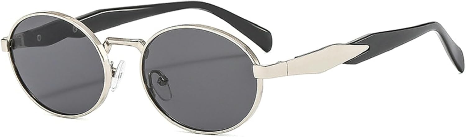 

Ретро металлические овальные солнцезащитные очки для женщин, модные, конфетных оттенков, защита от УФ-излучения UV400, для мужчин, панк-солнцезащитные очки Melrose, Silver Black