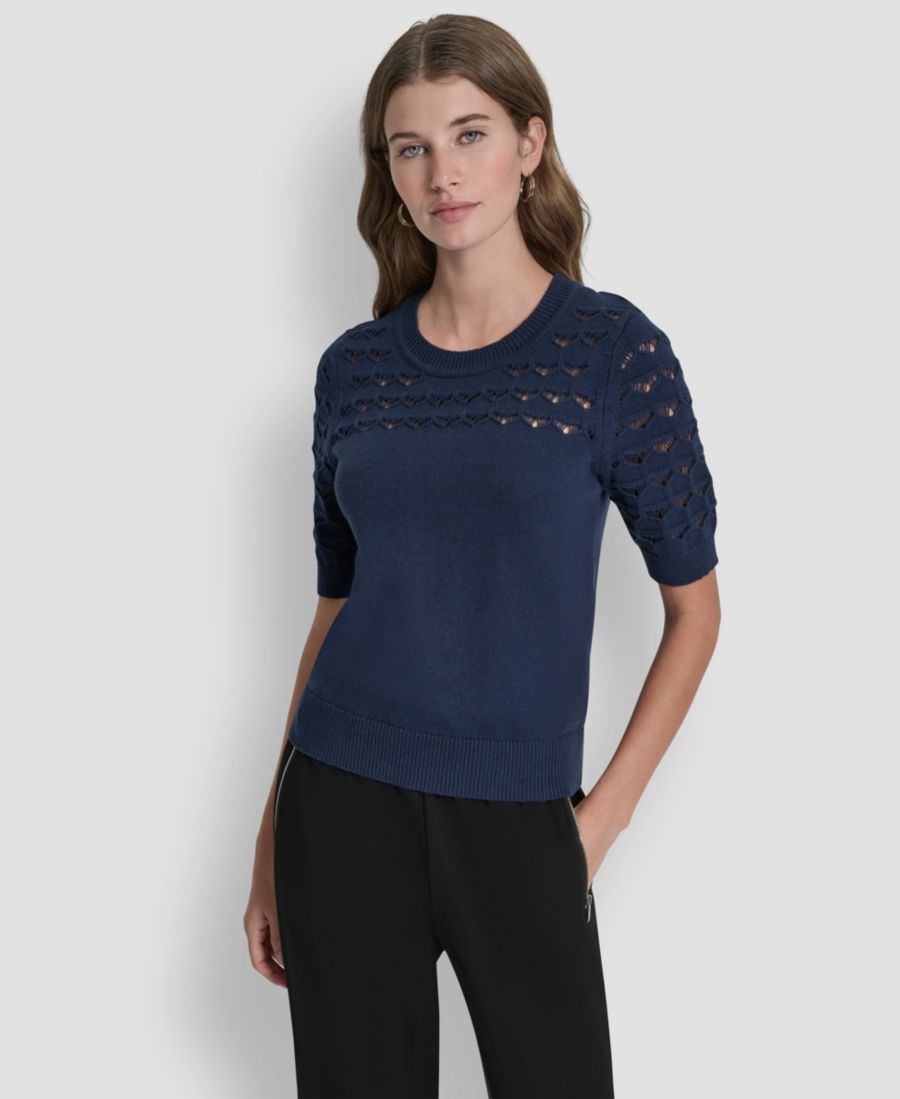 

Женский свитер с короткими рукавами и ребристой отделкой низа DKNY, Hudson Blue