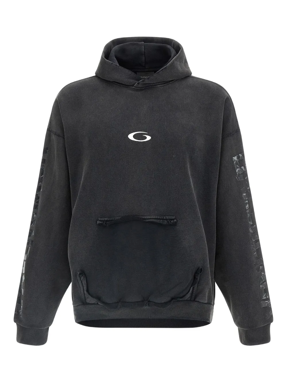 

Худи с разорванным логотипом и отделкой в виде ленты Balenciaga, черный