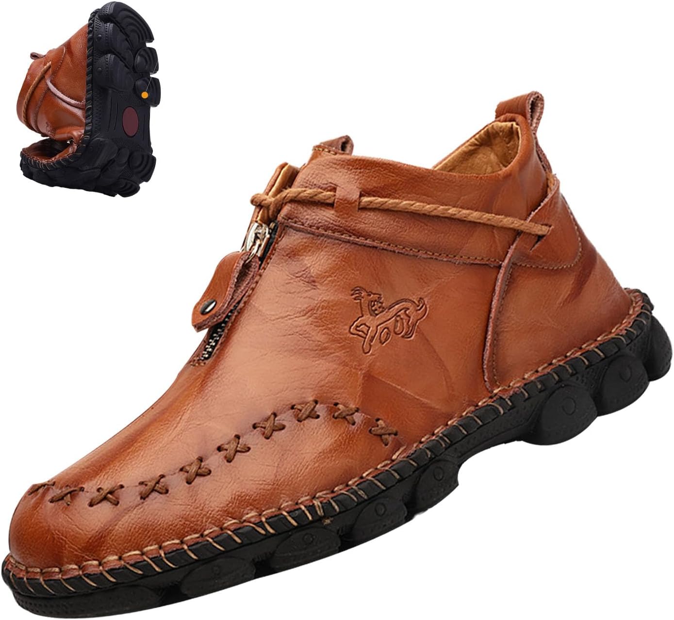 

Мужские кожаные боевые ботинки MOYOWEI, винтажная итальянская ручная строчка, удобная нескользящая мягкая подошва, военные ботинки Чакка с короткой голенью, коричневый