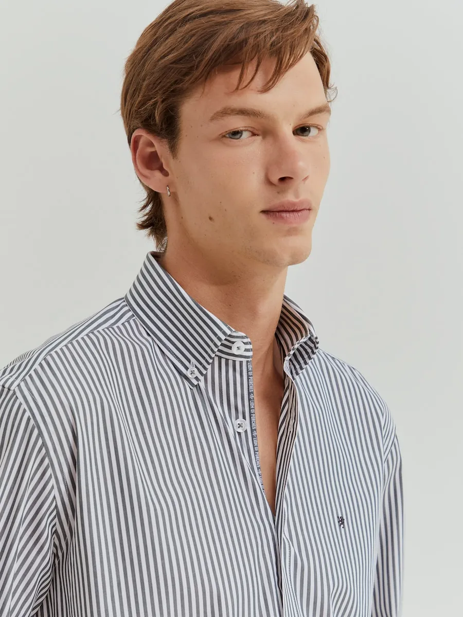 

Мужская рубашка в полоску из хлопка, обычного кроя, синего цвета Lion of Porches