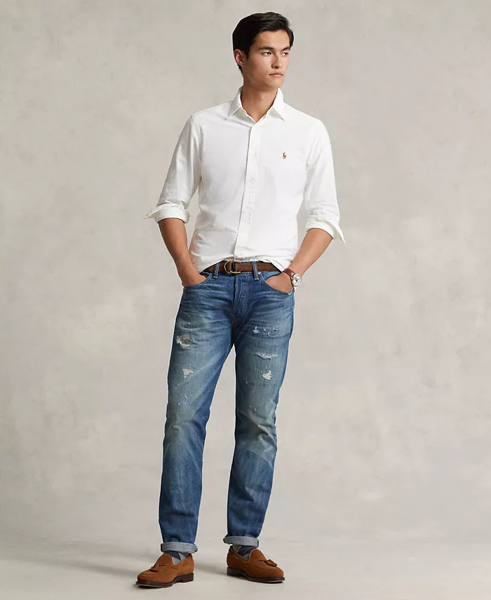 Мужская классическая оксфордская рубашка с длинным рукавом Polo Ralph Lauren, белый — фото 4