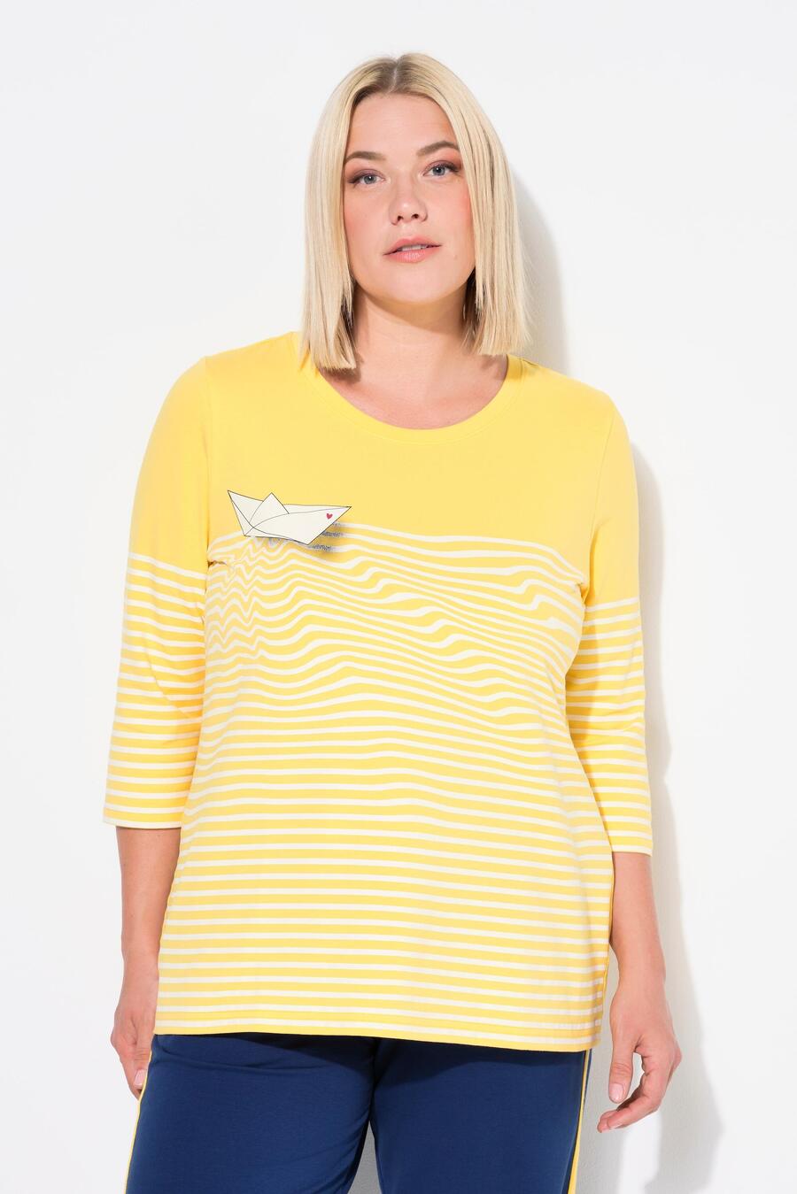 

ULLA POPKEN Женская рубашка в полоску, вырез лодочкой, рукав 3/4