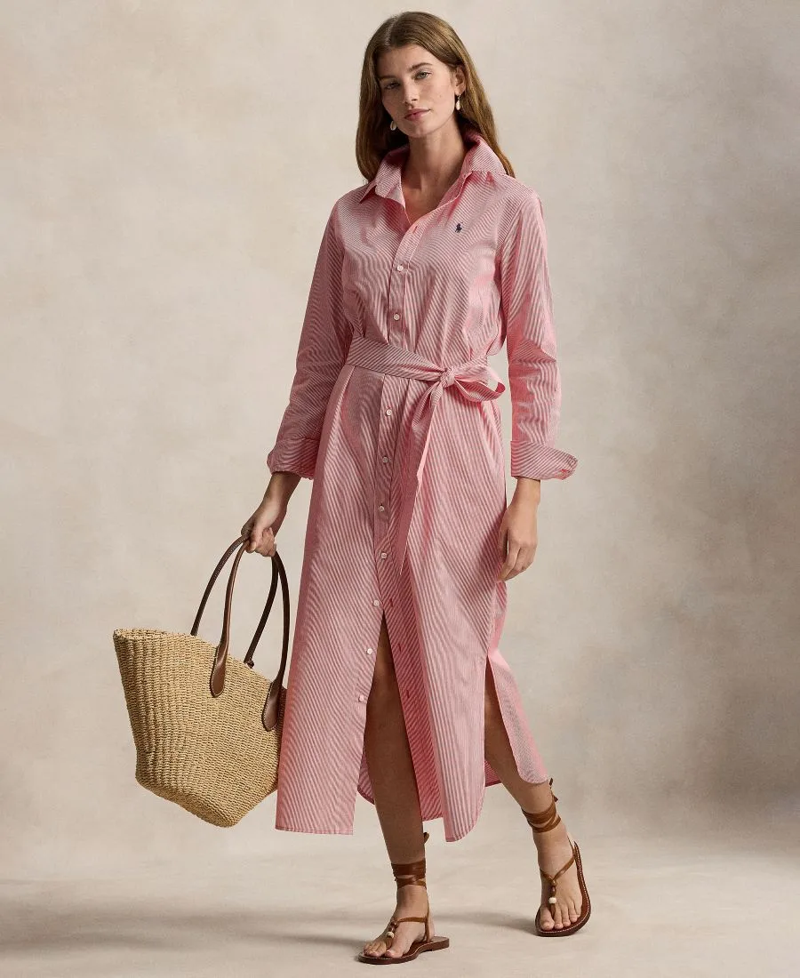 Женское платье-рубашка с длинными рукавами и воротником Polo Ralph Lauren, красный белый