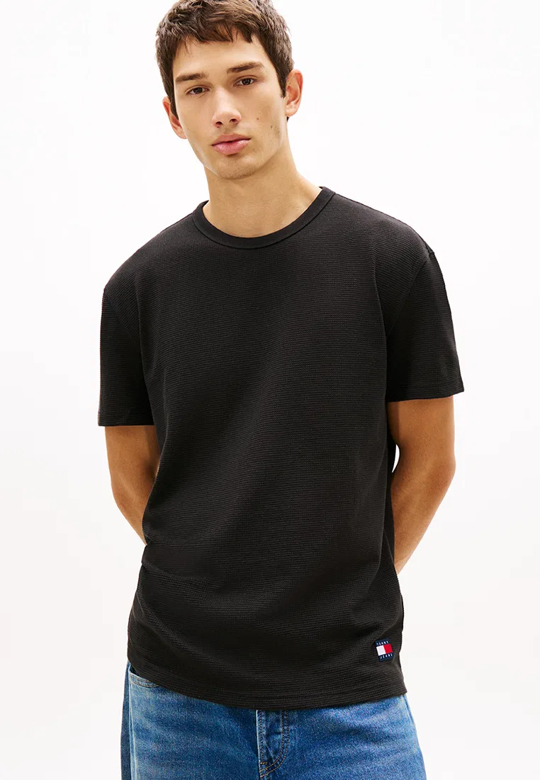 Футболка с коротким рукавом, вафельная, Tommy Jeans Tommy Hilfiger, черный
