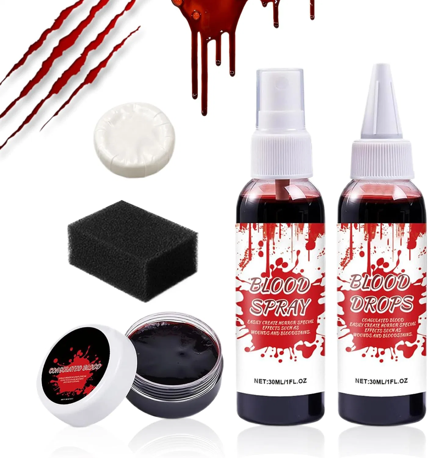 Набор для грима Хэллоуин Fake Blood Kit с искусственной кровью, 30 мл, 30 г