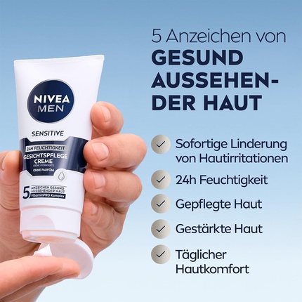 Крем для лица Nivea — MEN Sensitive Face Care Cream 24h Увлажняющий для чувствительной мужской кожи, 75 мл — фото 2