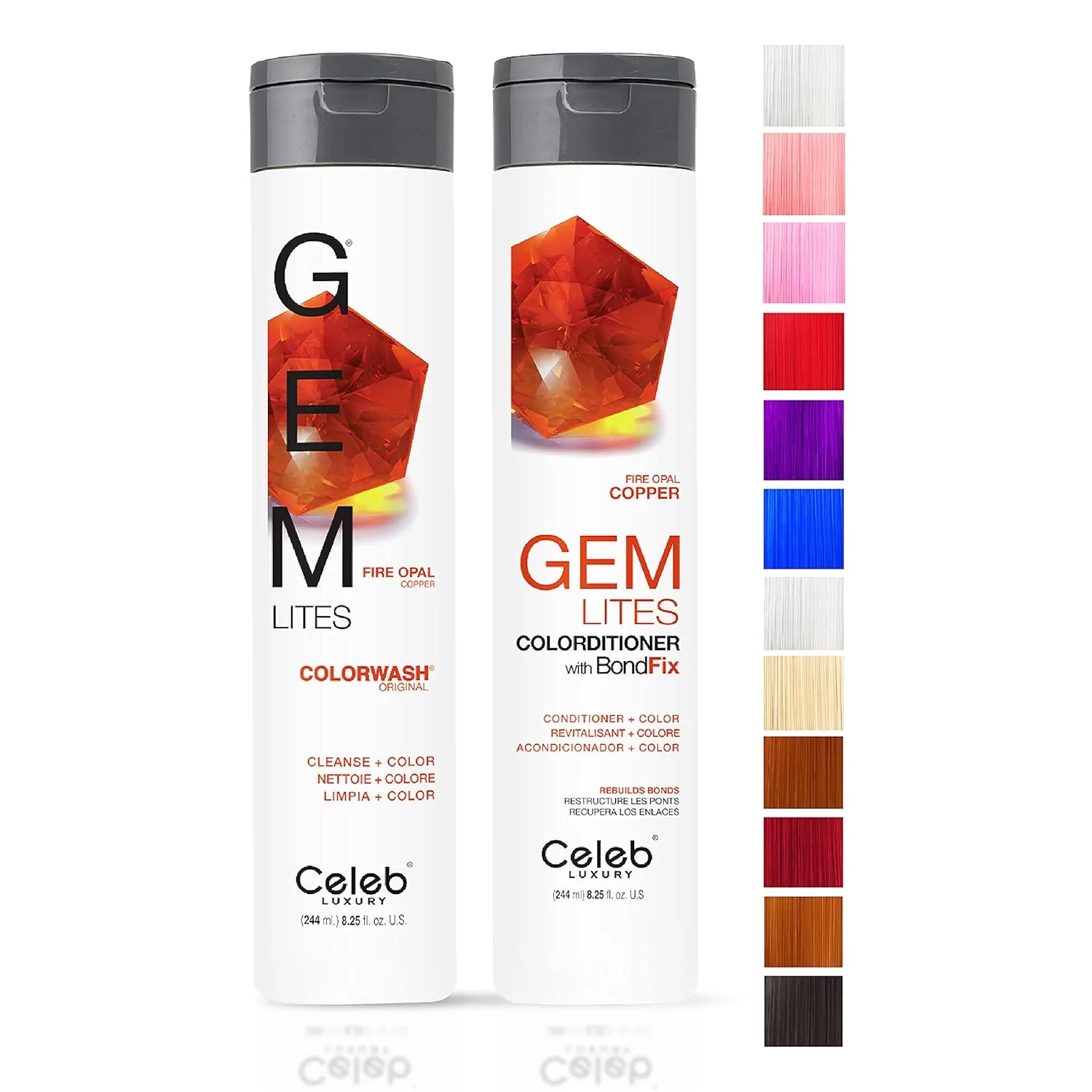 Celeb Luxury Intense Color Depositing Colorwash шампунь + BondFix восстановитель, веганская краска для волос, на основе растений, полуперманентный цвет, наборы Viral и Gem Lites, Fire Opal