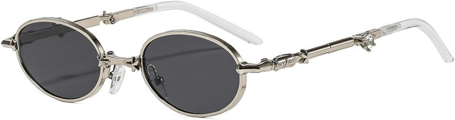 

Willochra Ретро панк Складные солнцезащитные очки Винтаж Новые Женские Металлические Овальные Солнцезащитные Очки Классические Женские Очки с защитой от УФ-излучения UV400 и стразами, C2