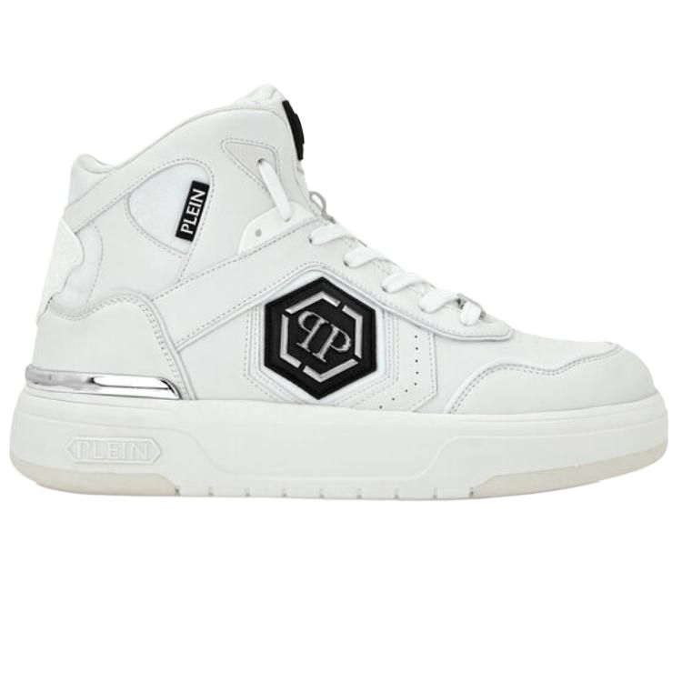 Кроссовки Hi Top Leather High Top Skateboard Shoes мужские белые PHILIPP PLEIN, белый — фото 3