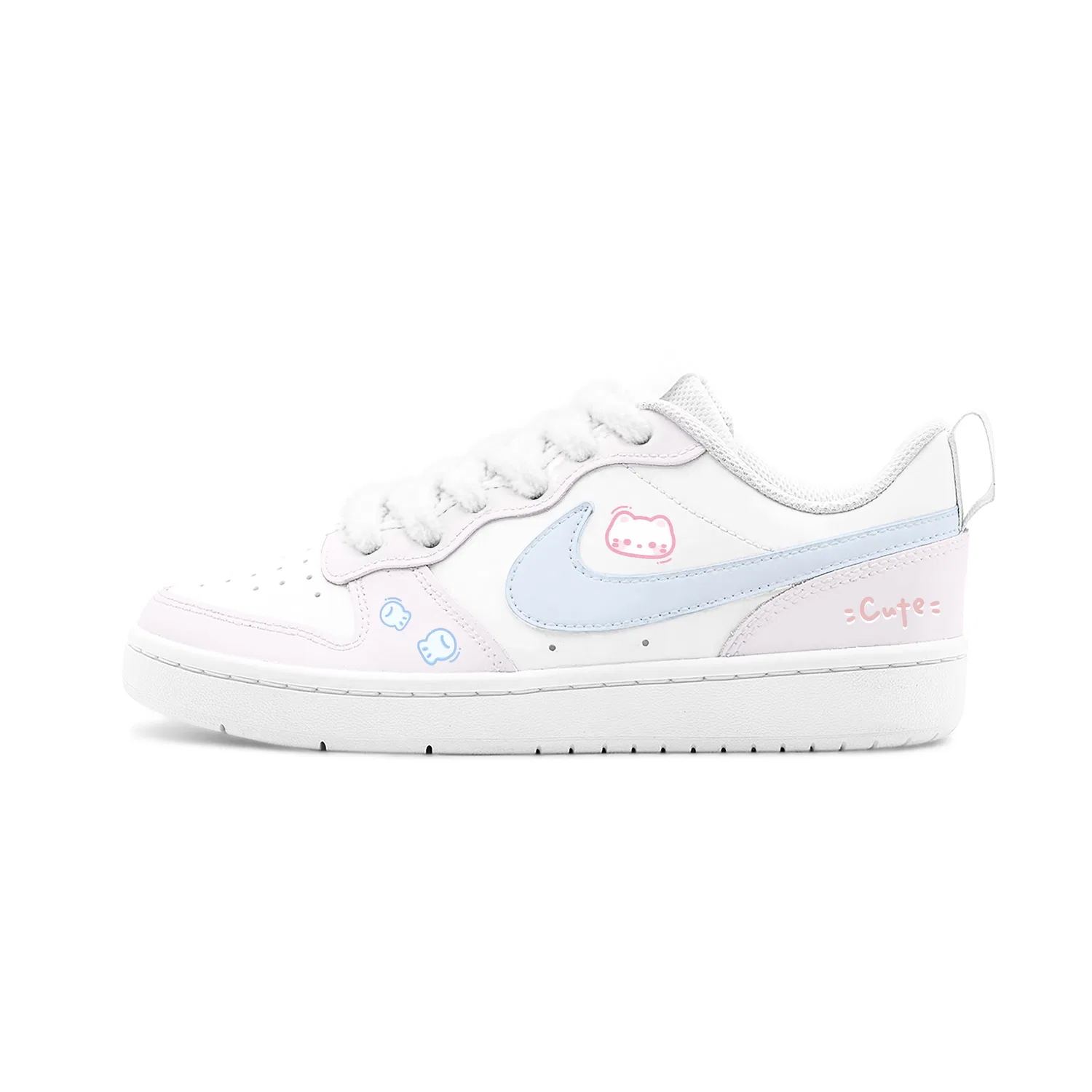 Детские кроссовки для скейтбординга Court Borough Lemon Prosperous, Misty Pink Fluffy Cat, нескользящие, низкие Nike, White Blue Pink