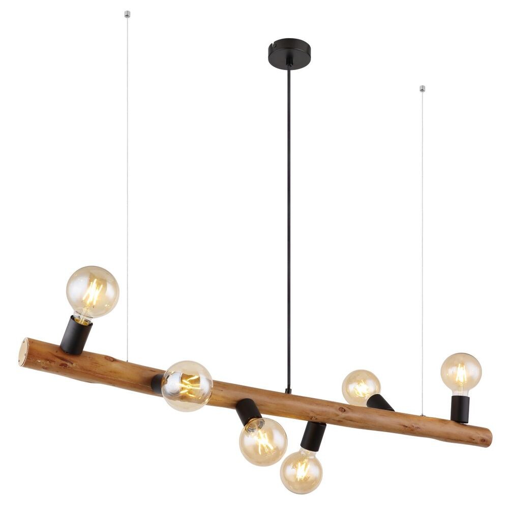 

Globo Lighting подвесной из светлого дерева темно-коричневого цвета, металл черный матовый, кабель текстильный черный, ДxШxВ: 1150x170x1500 мм, без 6x E27 60Вт 230В., темно-коричневый