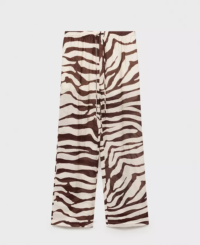 

Женские струящиеся брюки с принтом зебры MANGO, коричневый/бежевый