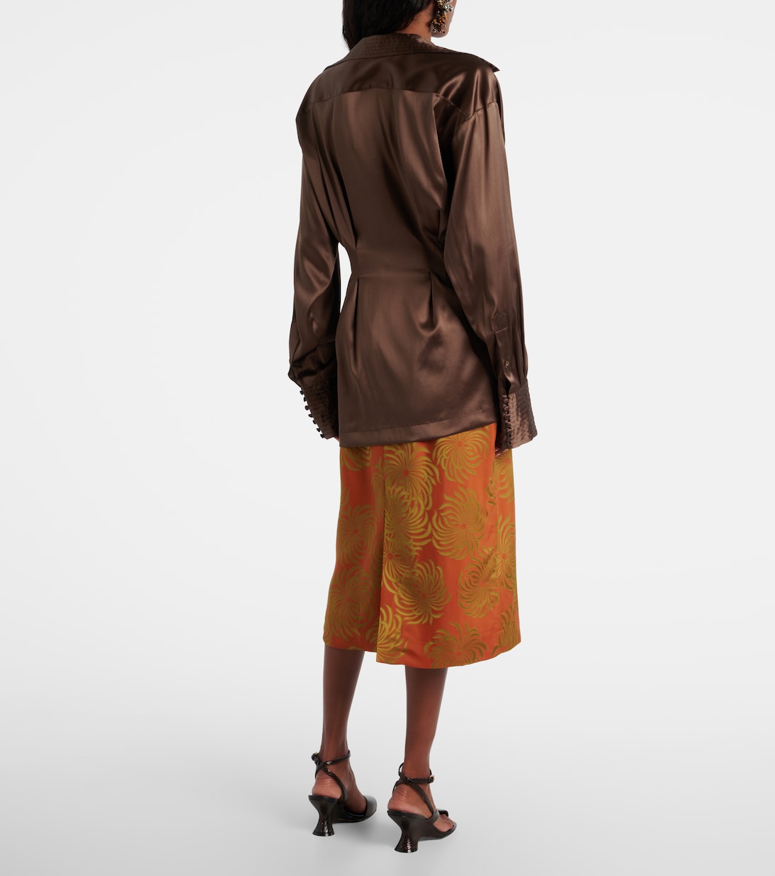 Драпированная рубашка из смесового шелка Dries Van Noten, коричневый — фото 3