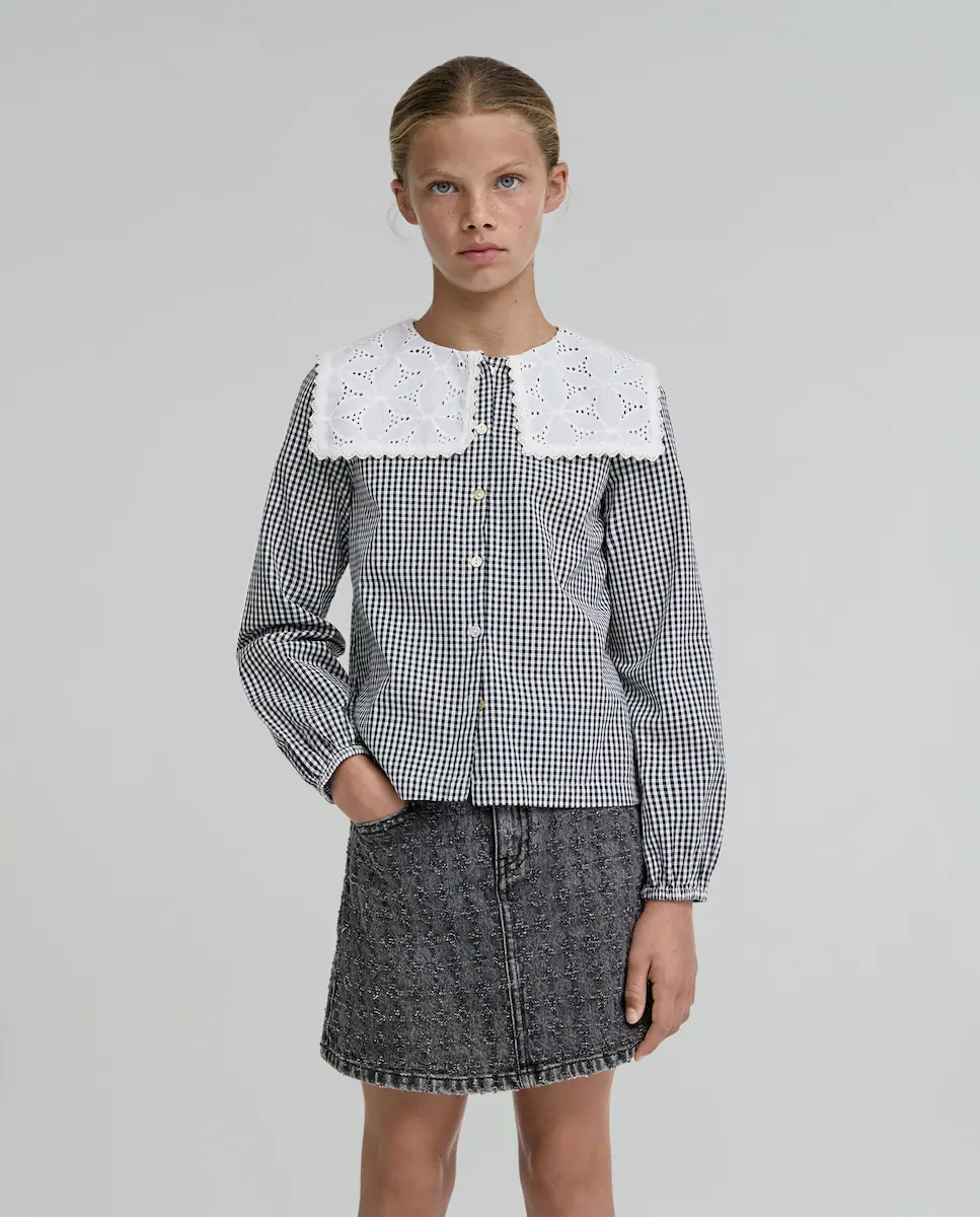 

Хлопковая блузка для девочки с вышивкой Scalpers, черный