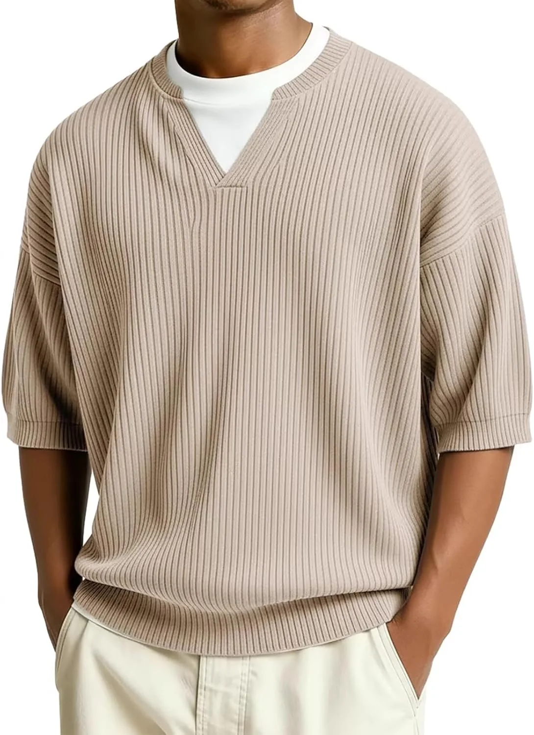 

Мужская футболка Wenkomg1 Casual Soft с V-образным вырезом и 3/4 рукава, S-4XL