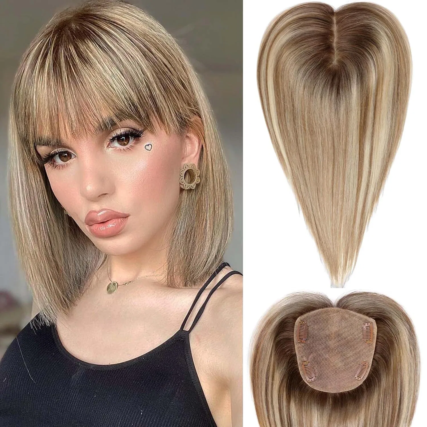 Женская накладка для волос HAIRCUBE 5x5.5 дюймов из натуральных волос 12 дюймов Haircube, Light Brown With Blonde Highlights