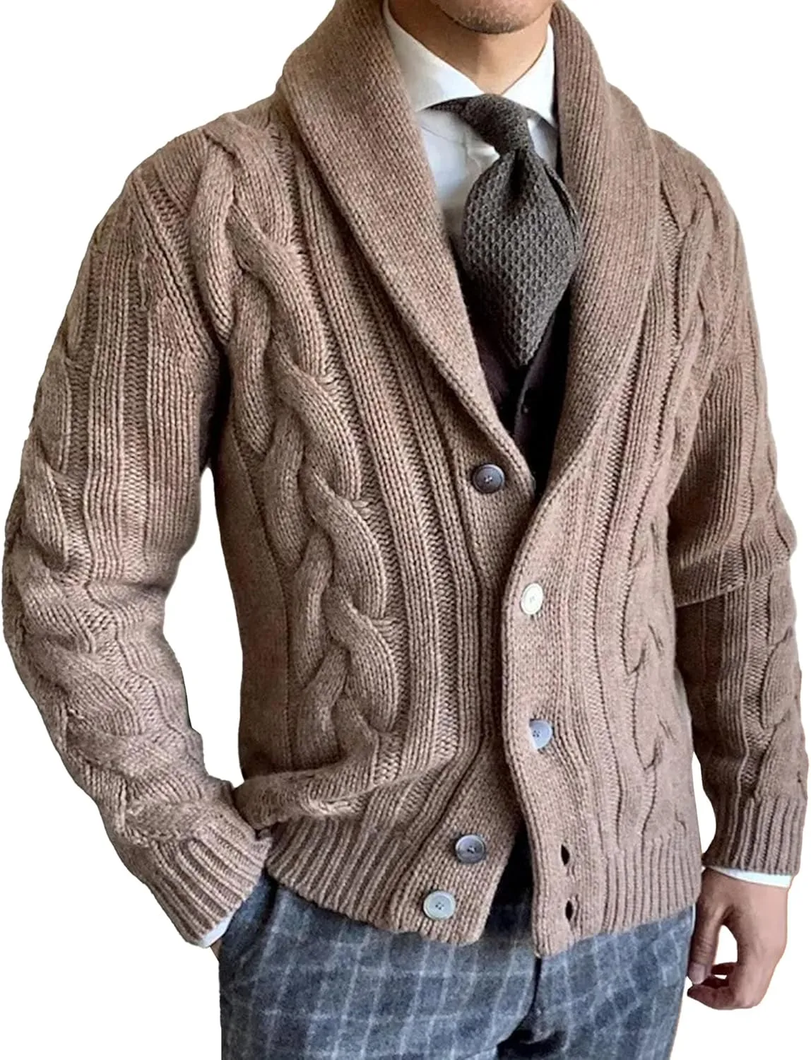 

Мужской кардиган slim fit, вязаный, на пуговицах QOAAIE