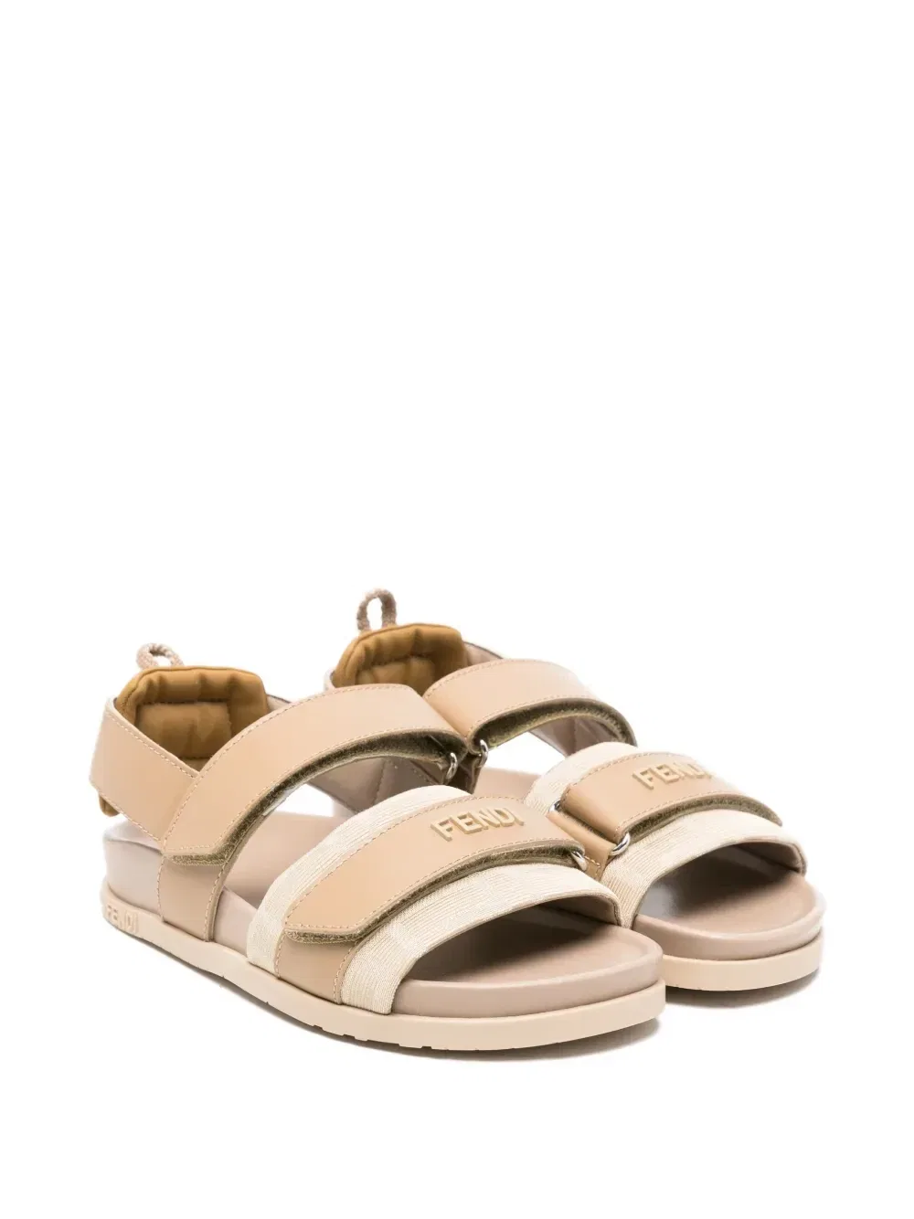 Сандалии с ремешками на липучках Fendi Kids, бежевый