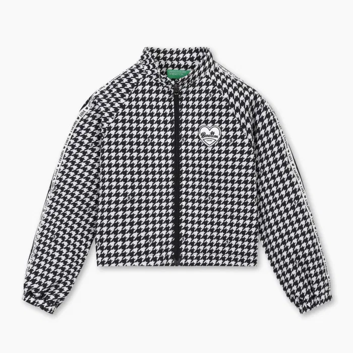 Детская куртка с узором «гусиная лапка», чёрная, от Benetton Kids