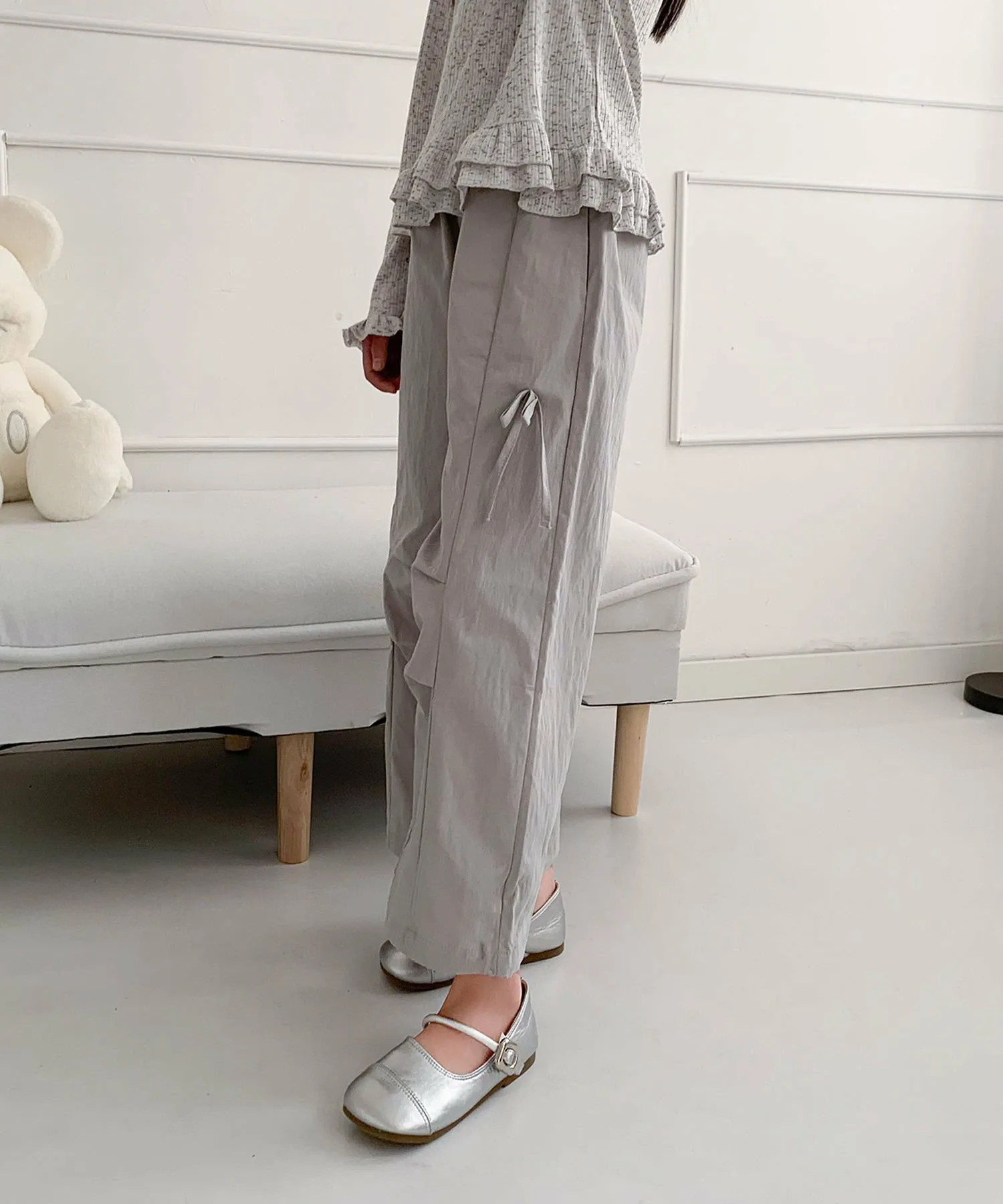 Детские широкие штаны с боковыми лентами Aimoha Kids, gray — фото 3