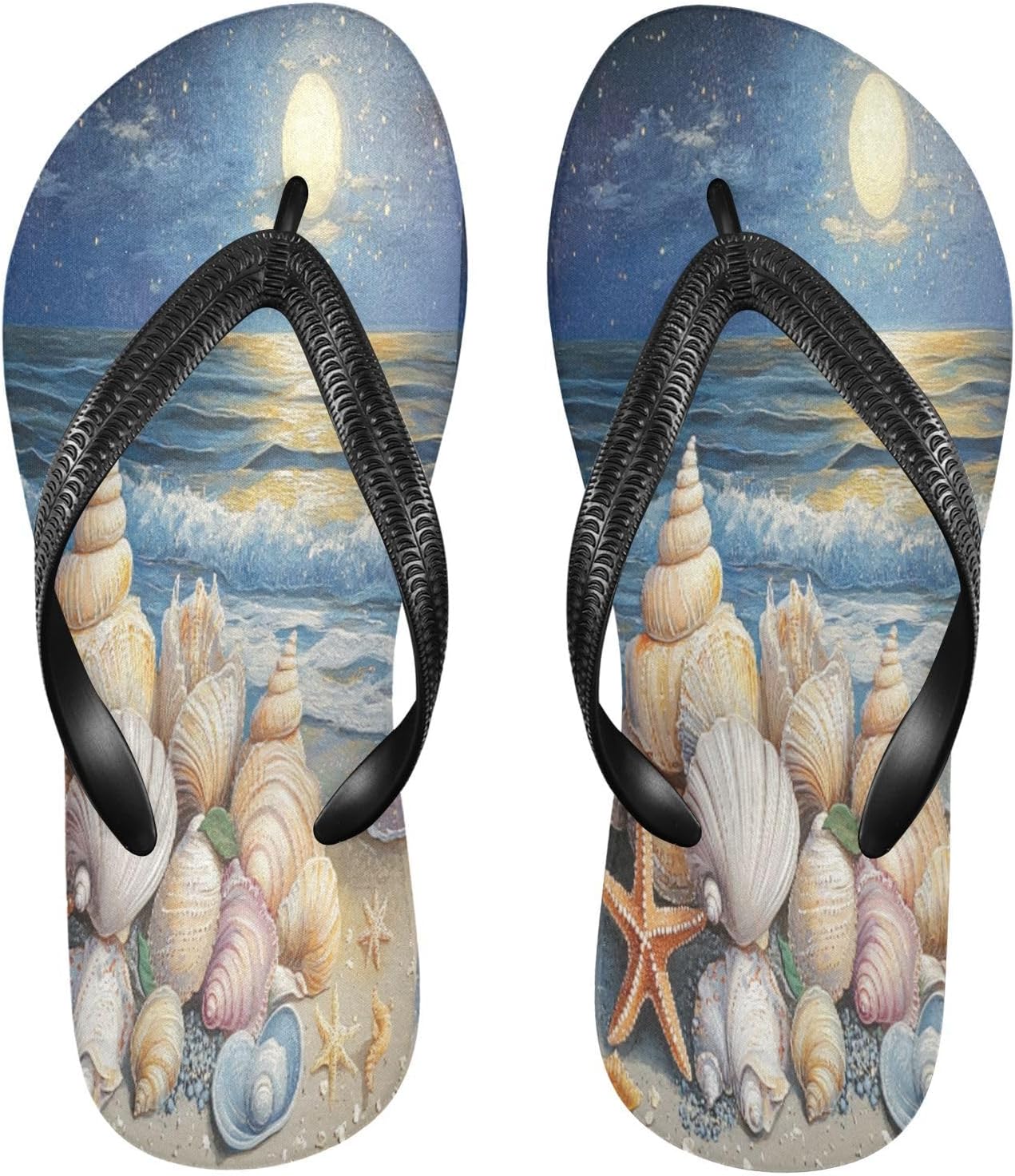 

Вьетнамки с морской раковиной и морской звездой, бежевые, при лунном свете, пляжные, резиновые, противоскользящие, летние шлепанцы для женщин и мужчин Sinestour