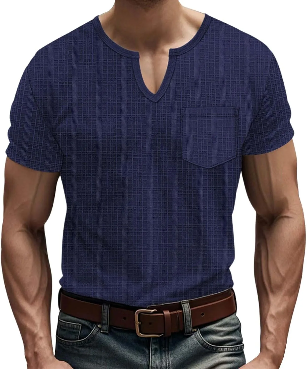 

Футболка с V-образным вырезом и карманами для мужчин HJINGSUN