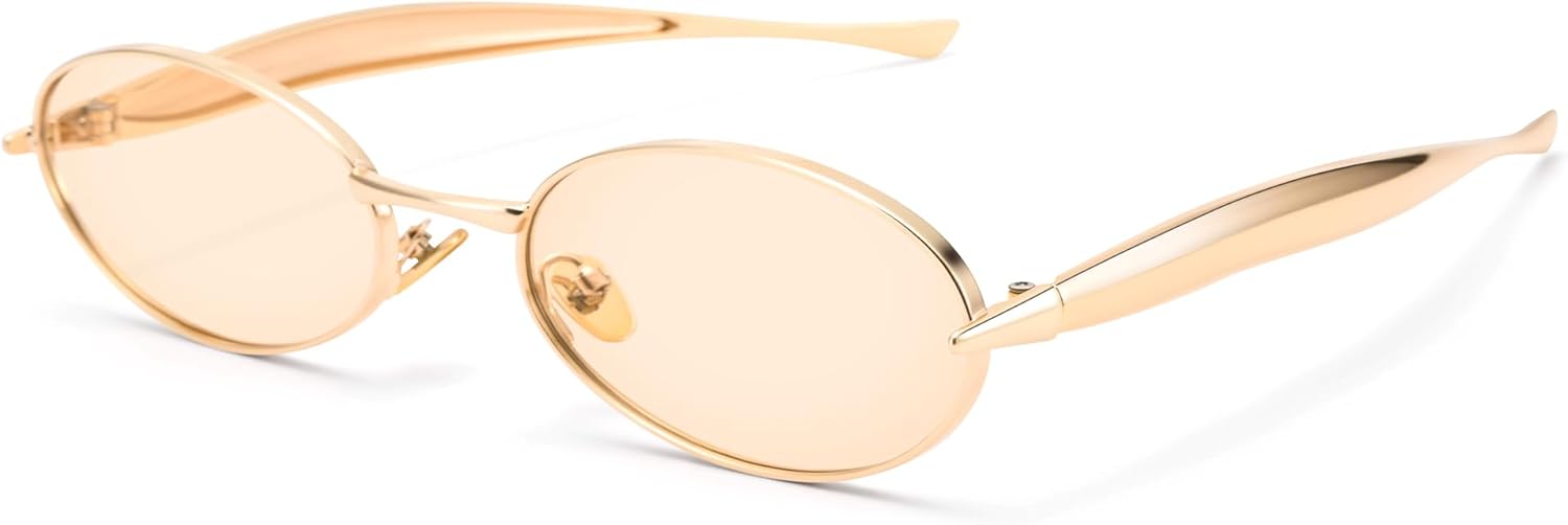 

Солнцезащитные очки Hycredi Retro Oval для женщин и мужчин, модные классические металлические оправы в стиле 90-х, маленькие, с защитой от УФ-излучения UV400, стильные солнцезащитные очки 2025 года, C6 - Gold/Champagne