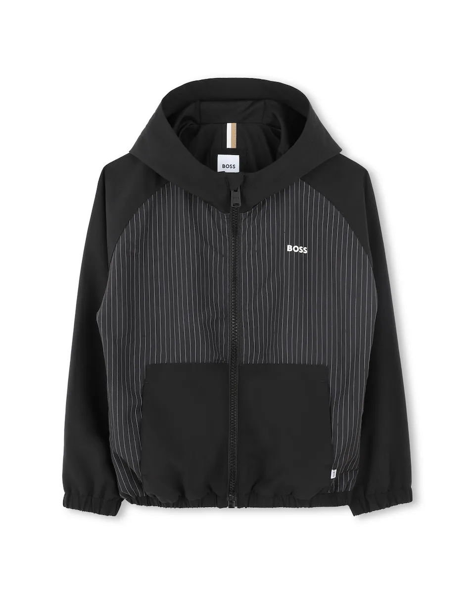 

Ветровка для мальчика с капюшоном и застежкой-молнией BOSS Kidswear, чёрный
