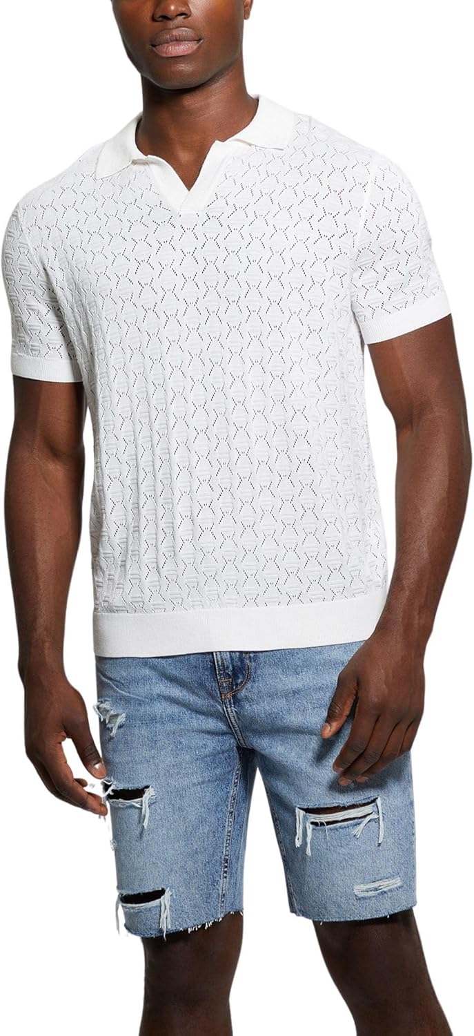 

Мужская поло Guess Eco с коротким рукавом и ажурной вязкой Brian, Salt White, Белый, Мужская поло Guess Eco с коротким рукавом и ажурной вязкой Brian, Salt White