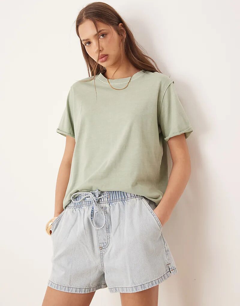 

Футболка свободного кроя ASOS DESIGN с необработанными краями, классического кроя, стираная, зеленого цвета