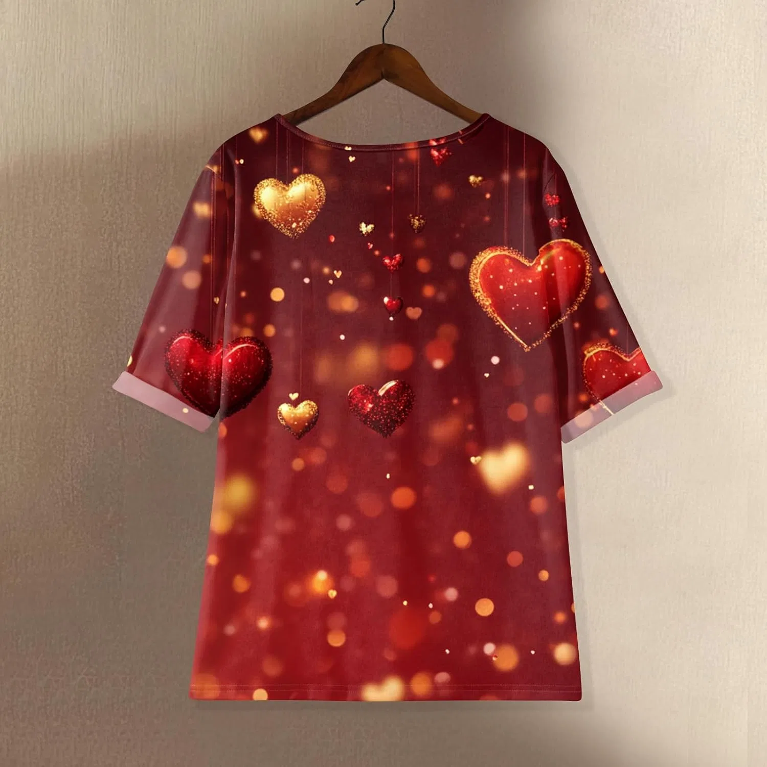 Женская футболка с принтом, Valentine's Day, Cotton Linen, 2-deep Red — фото 3