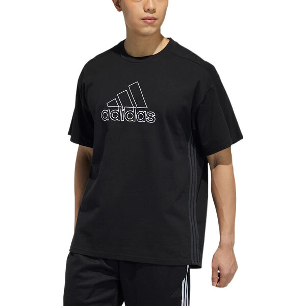 Футболка adidas Brand Logo Solid Color Stripe Breathable Short Sleeve Black, мультиколор — фото 2