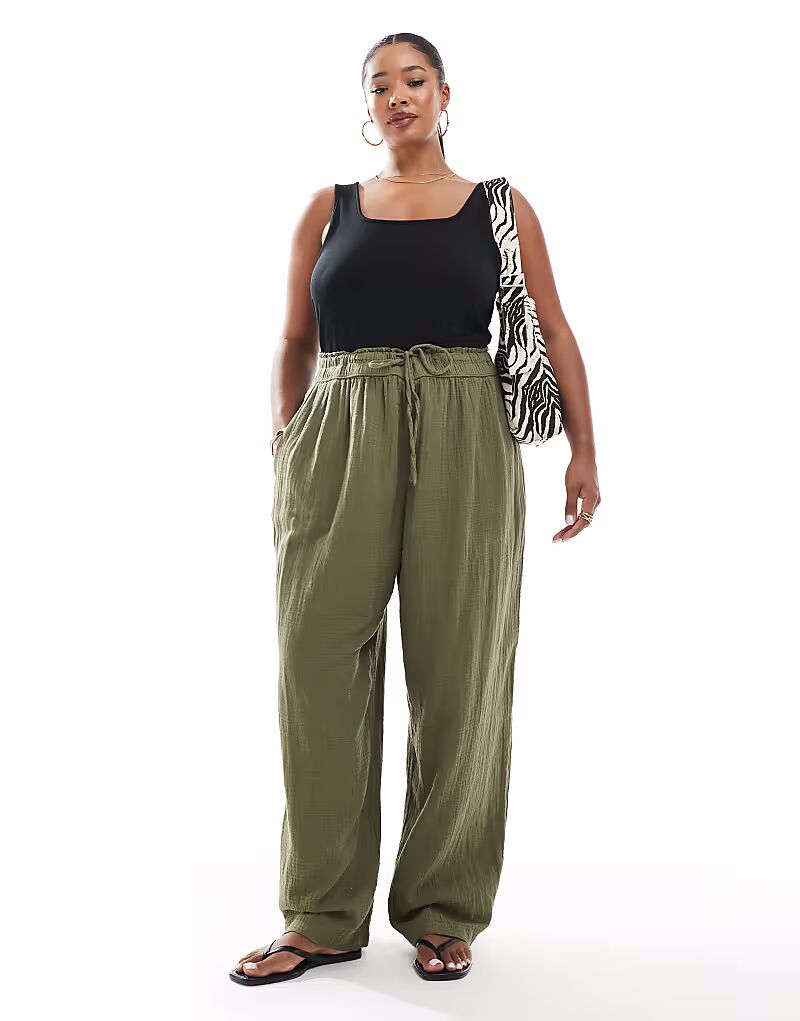 

Широкие брюки New Look Curve из двойной ткани цвета хаки New Look Plus