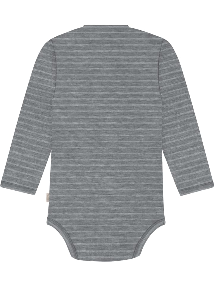 Normani Outdoor Sports Детский боди из шерсти мериноса, боди с длинными рукавами и запахом, серые в полоску — фото 2
