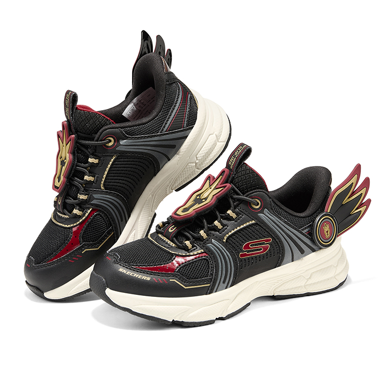 Skechers Скользоустойчивые противоударные износостойкие легкие амортизирующие низкие детские кроссовки Black/Red — фото 4