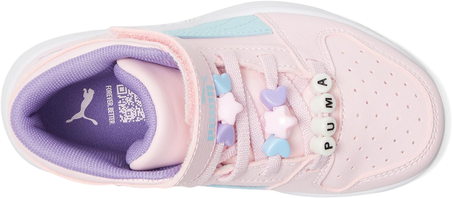 Кроссовки PUMA Kids  Rebound Layup Mid Hook And Loop Shoes, Whisp Of Pink/Light Aqua/Lavendar Pop — фото 2