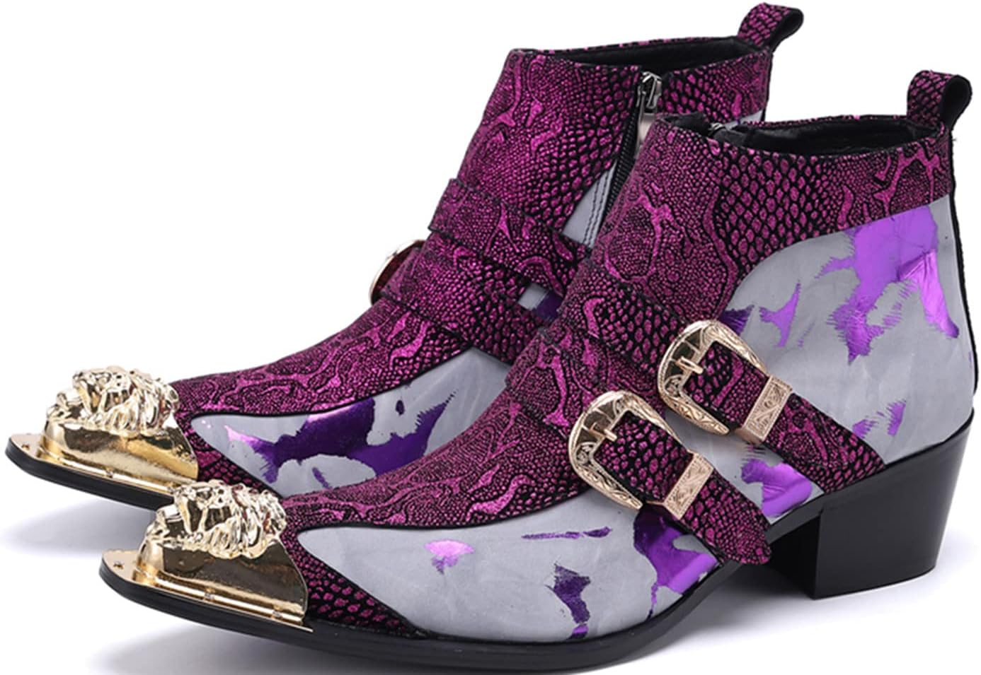 

Мужские ботинки Chelsea Santimon - настоящая кожа, западные ботинки до щиколотки с металлическим носком, молнией и пряжкой - двухцветные ботинки для торжеств и повседневной носки, для вечеринки, диско и выступлений, фиолетовый