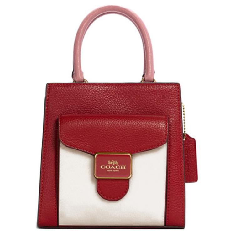 

Кошелек из перфорированной кожи с наплечным ремнем и возможностью ношения через плечо, малый размер, для женщин, красный, белый, розовый, многоцветный COACH