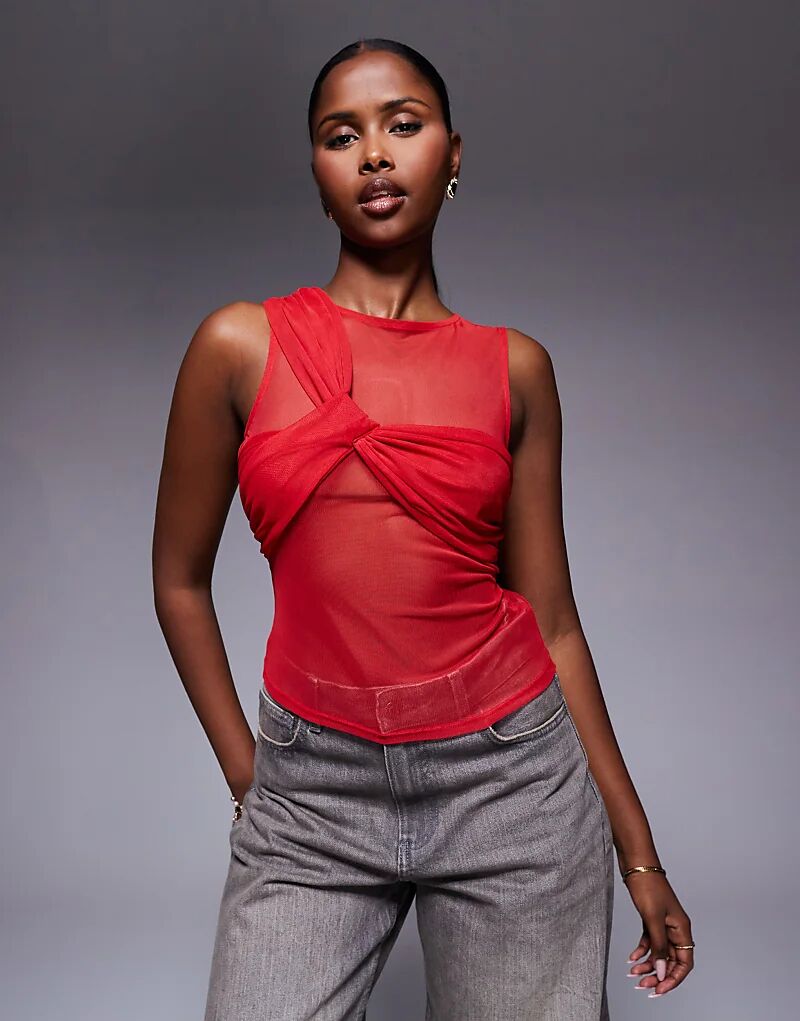 

Майка-топ ASOS DESIGN сетчатого цвета с завязками красного цвета