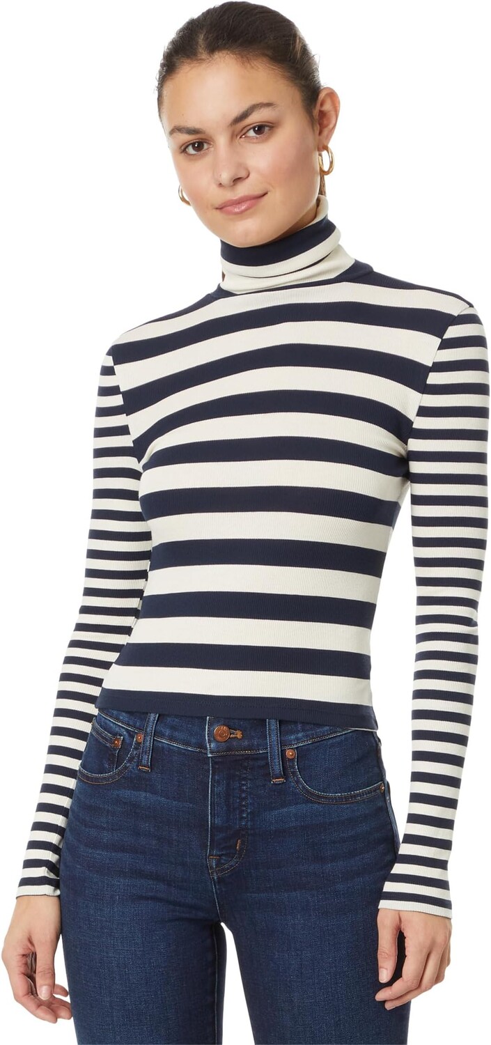 

Топ Madewell Cropped Turtleneck Top in Contrasting Stripe, цвет Stripe Mixy Deep Indigo