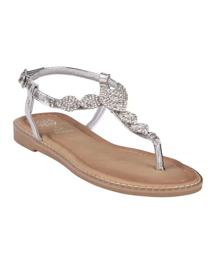 Женские сандалии на плоской подошве с украшением и Т-образным ремешком Cali GC Shoes, серый
