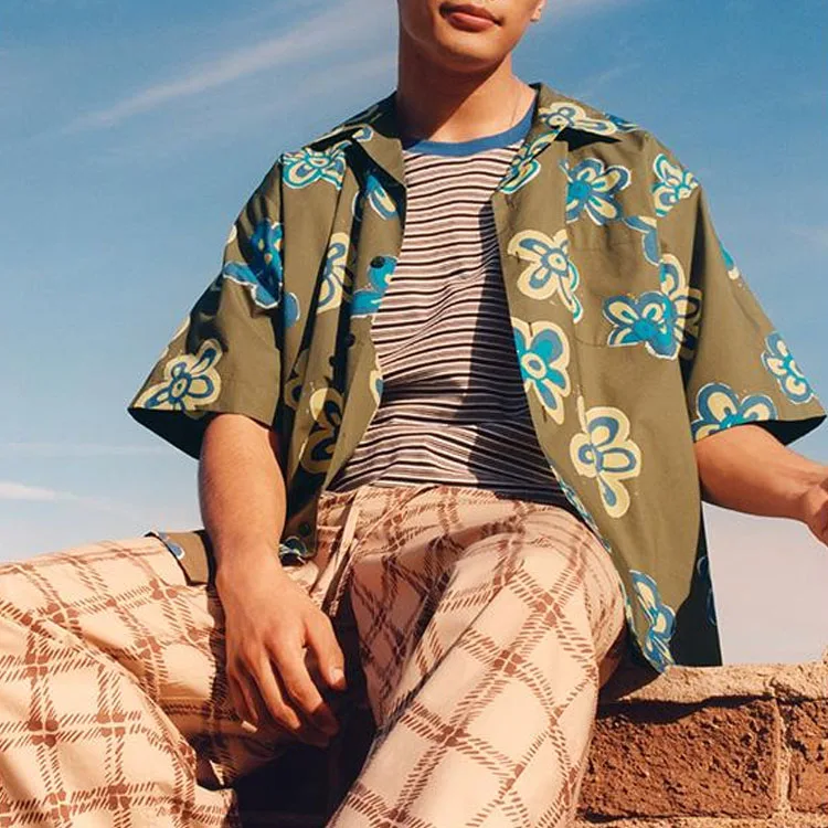 Рубашка Marni с открытым воротником оверсайз UNIQLO, темно-оливковый — фото 4