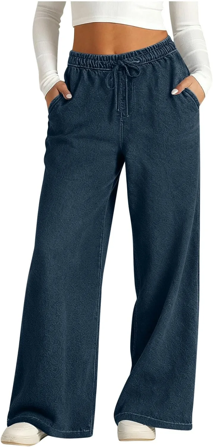 

Джинсы для женщин High Waisted Wide Leg с карманами и эластичным поясом Lmdudan