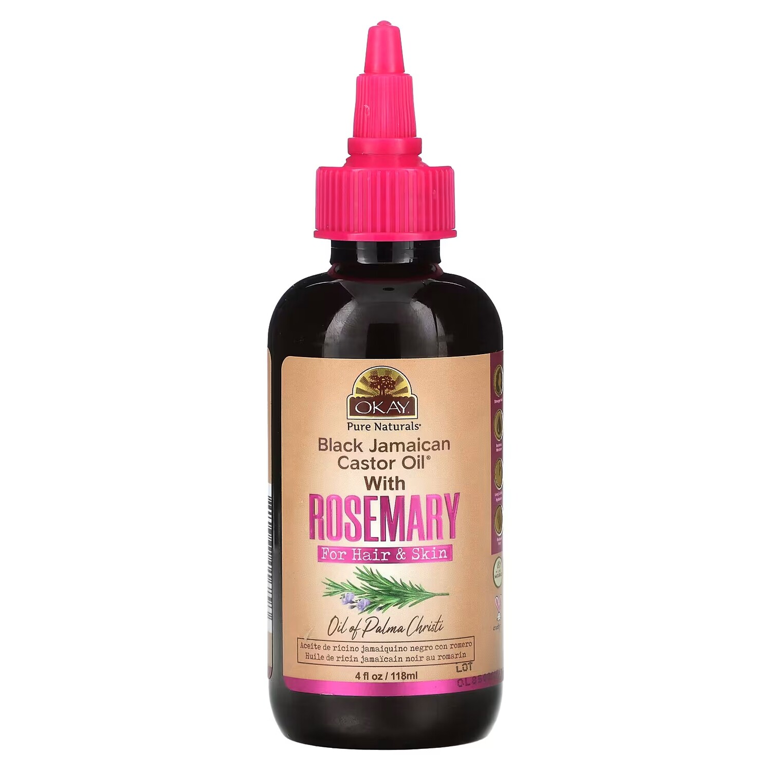 

Масло касторовое черное ямайское Okay Pure Naturals с розмарином, 118 мл