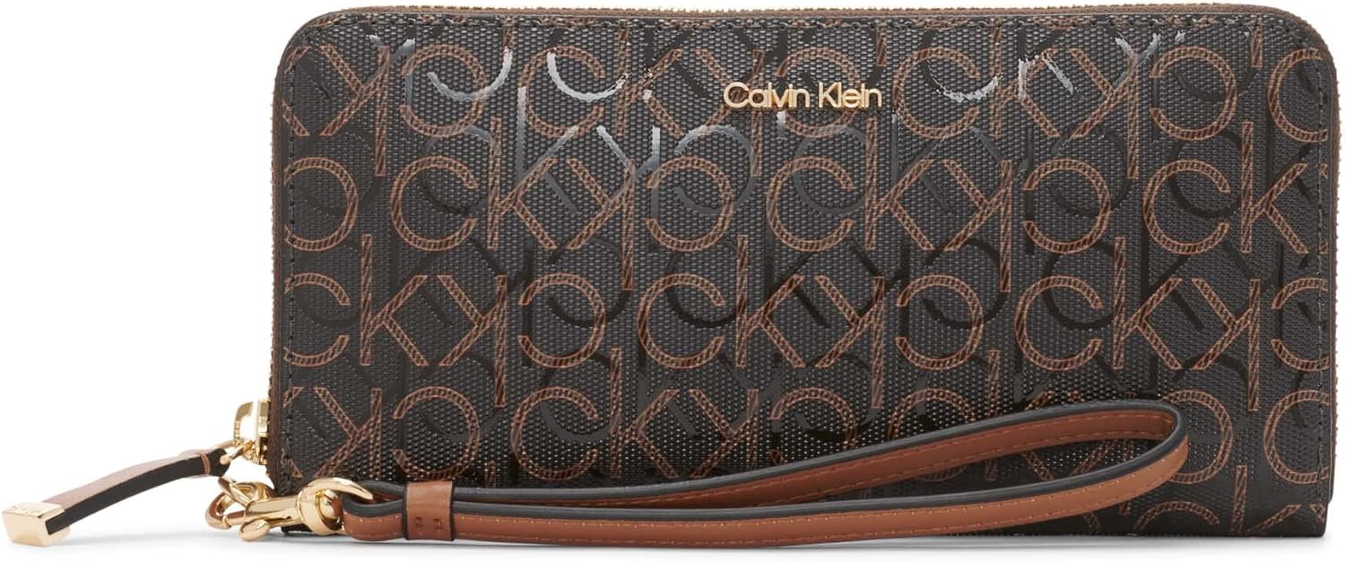 

Кошелек Calvin Klein Key Item из сафьяновой кожи на молнии с ремешком на запястье, Brown/Khaki/Caramel