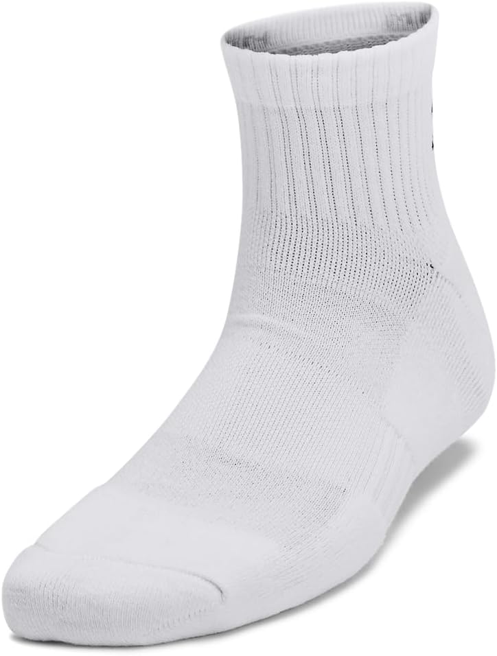 Детские тренировочные хлопковые носки Under Armour Youth Training Cotton Quarter Socks (3 пары), (100) White/White/Black — фото 2